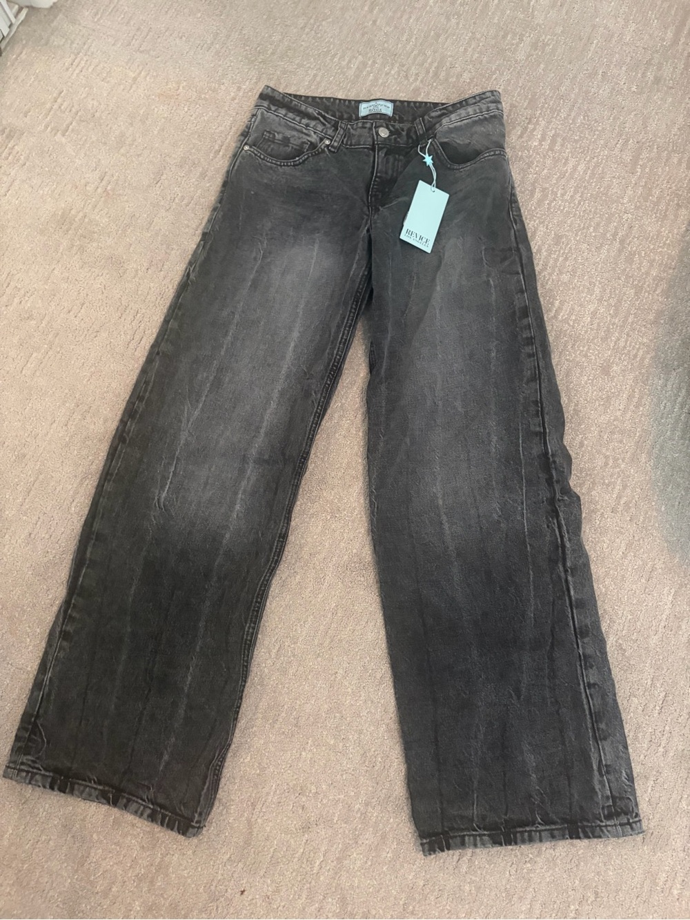REVICE Women's Straight Leg Jeans in Washed Black